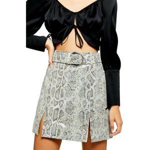 Topshop Snake Print Belted Leather Miniskirt sz 10